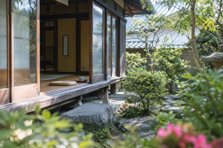 古い木造住宅の縁側と、手入れの必要な庭
